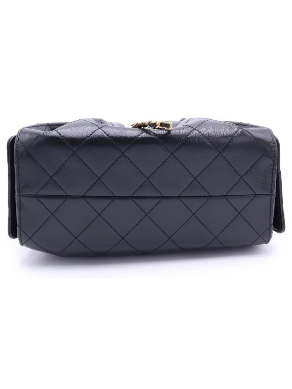 Chanel 25 Mini Chain Shoulder Bag Black Leather Silver Gold